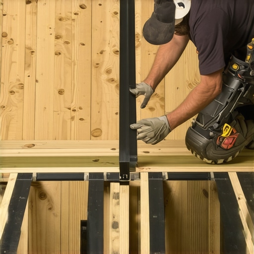 Close-up of deck joist tape being applied to prevent rot under composite boards.