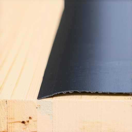 Applying Joist Tape to Prevent Frame Rot Close-up of waterproof joist tape on a pressure-treated deck frame to prevent wood rot and hardware failure.