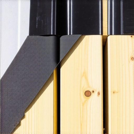Close-up of deck joist flashing tape installation for rot prevention.