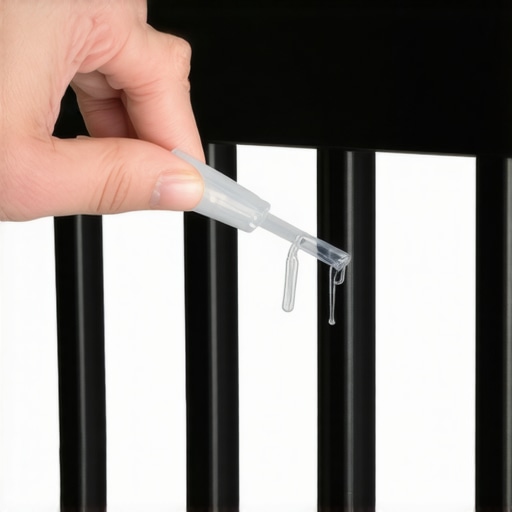 Hand applying clear silicone to a black deck spindle to prevent wind noise.