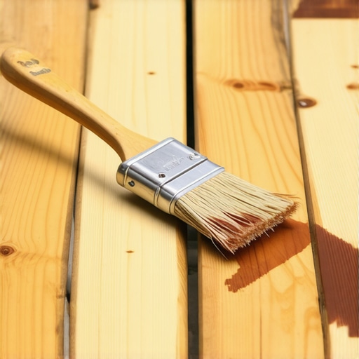 Back-brushing deck stain for deep penetration A worker back-brushing oil stain into wood grain to prevent peeling.