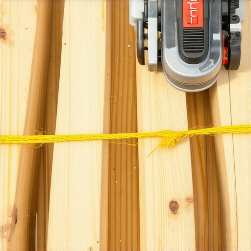 Close up of a mason's line used to level deck joists for composite decking installation.