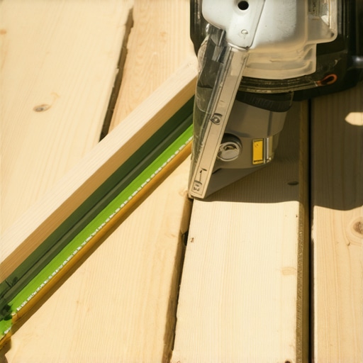 Checking for Crowning on Composite Decking A level placed across warped composite deck boards showing the crowning effect.