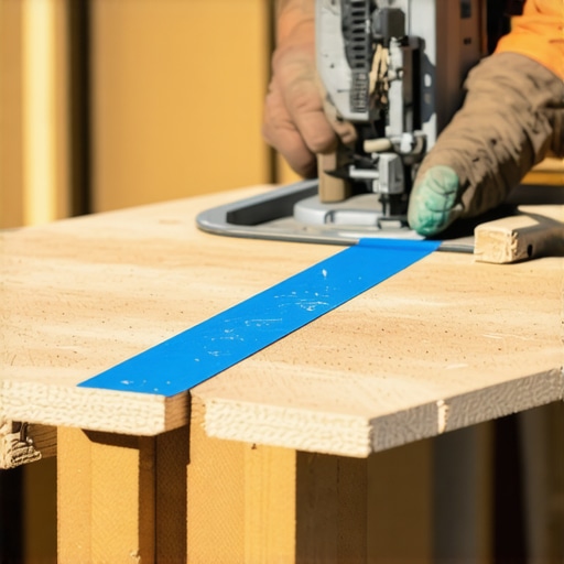 Clean Cuts with the Painters Tape Hack Applying blue painters tape to a deck board to prevent fraying during a cut