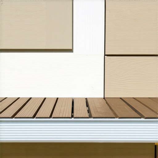 Close-up of composite decking expansion gap and flashing