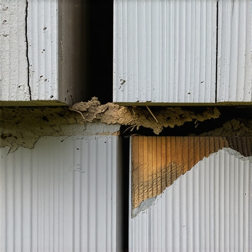 Close up of rotted wood joist beneath composite deck boards illustrating the importance of joist tape.