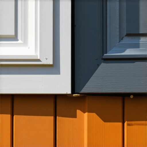 A detailed view of the gap between composite decking boards and house siding caused by thermal contraction.