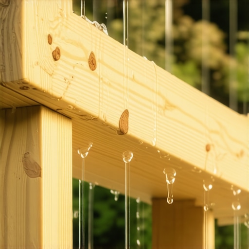 Close-up of a pergola rafter tail with an angled cut to prevent wood rot by improving water runoff.