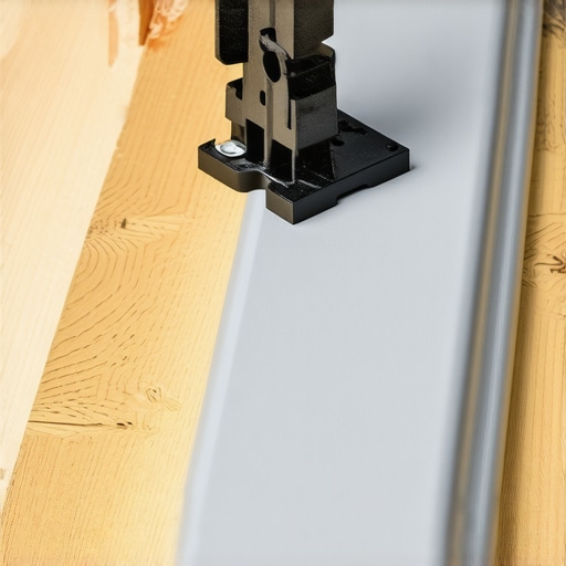 A close-up view showing the proper placement of a hidden fastener clip on a composite deck board.