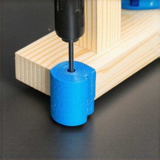 DIY Drill Guide Jig for Railing Balusters A wooden drill guide jig used to ensure perfectly vertical holes in a composite deck railing during baluster installation.