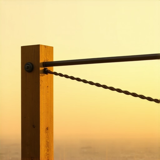 A close-up of a sagging cable railing tensioner on a composite deck corner post.