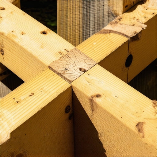 Close up of 12-inch on center joists for a diagonal deck layout.