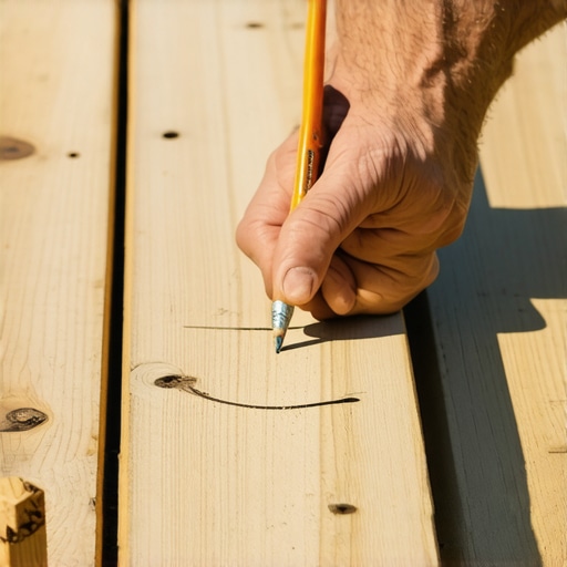 Drawing a perfect radius on deck boards Carpenter using a string and pencil to mark a curved deck perimeter