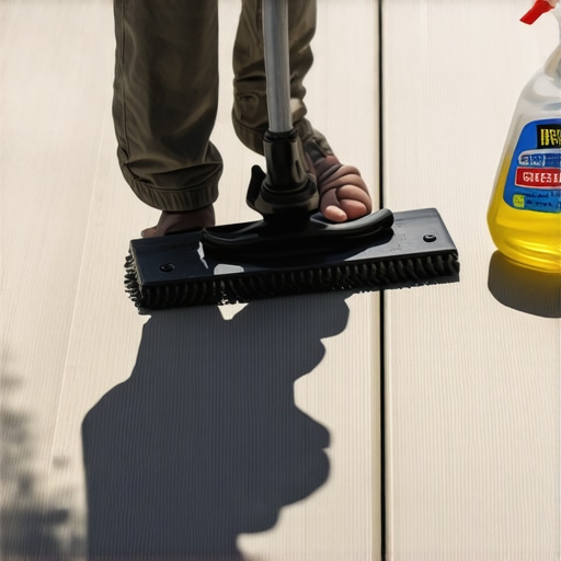 Essential Deck Gap Maintenance Tools Man using a gap cleaning tool on a composite deck