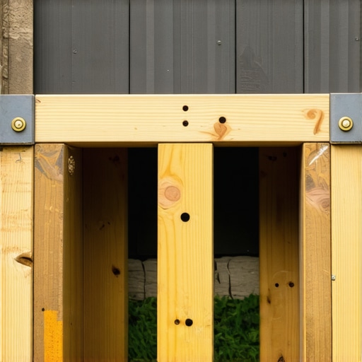 Internal framing of a built-in deck storage bench showing joist tape and airflow gaps.