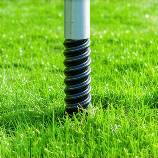 Steel helical pile screwing into the ground for low impact pergola anchoring