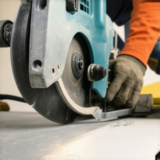 Professional track saw cutting composite decking