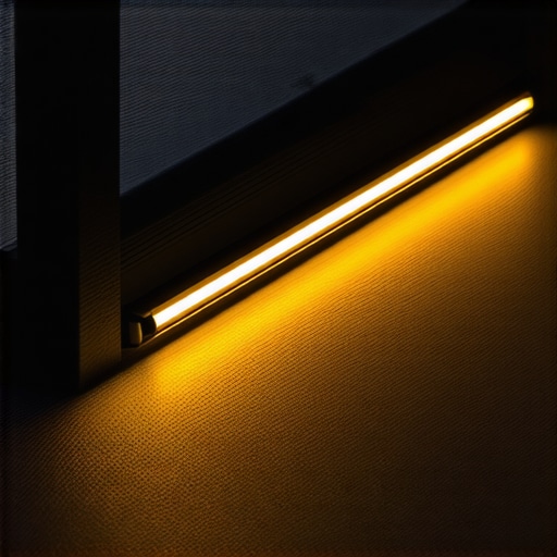 Warm yellow LED lights installed under a deck railing to minimize insect attraction.