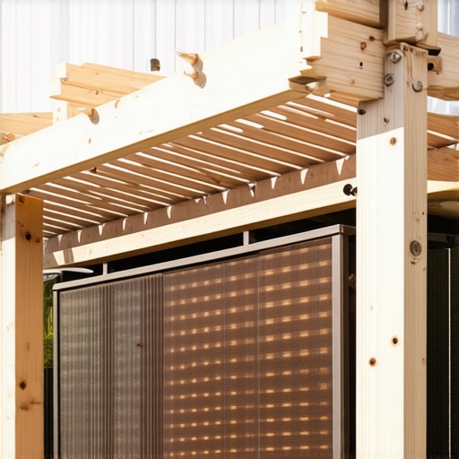 Close-up of cedar privacy slats being installed on a pergola