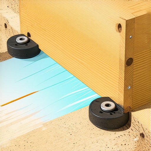 Close up of rubber spacers creating an air gap between a planter box and deck joists for moisture protection.