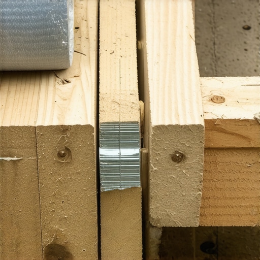 Close-up of double rim joist construction using structural screws and adhesive.