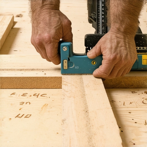 Marking stair stringers with a framing square A carpenter marking the rise and run on a wooden stair stringer with a framing square.