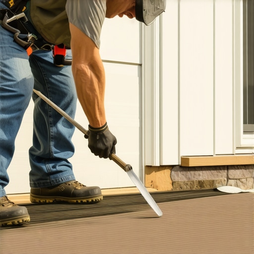 A professional builder ensuring proper spacing between composite deck boards and a house wall to prevent warping.
