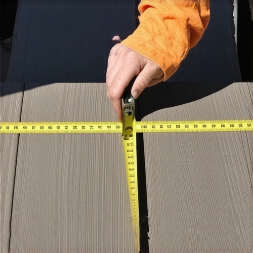 A contractor measuring the expansion gap between composite deck boards to prevent warping.