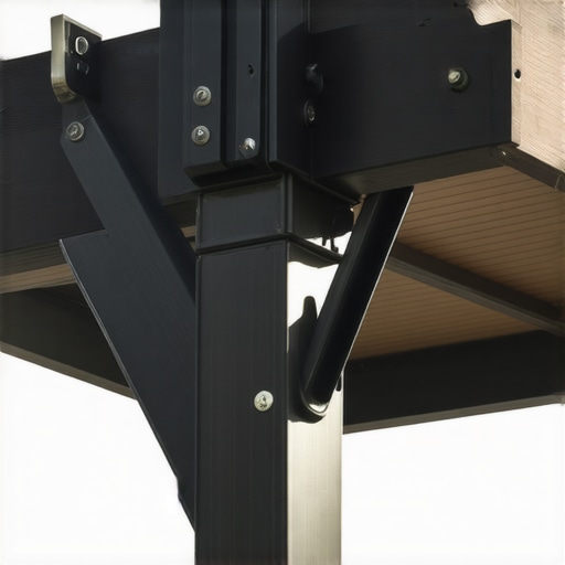 A professional steel bracket used for lateral stability in a modern pergola design.