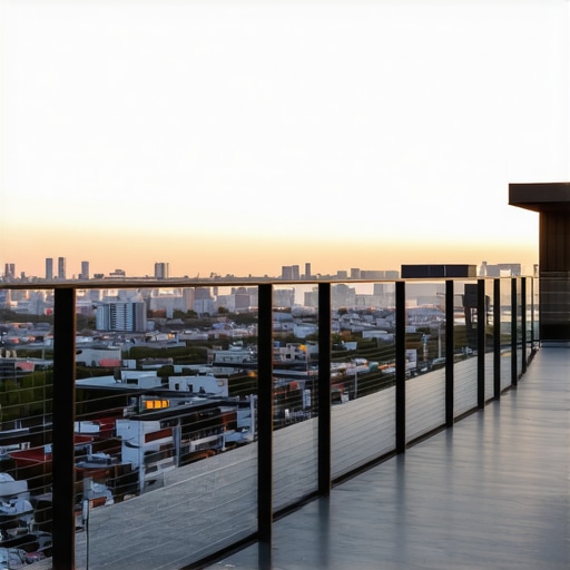 Modern Urban Balcony Design with Cable Railings Diagonal composite decking and cable railings on a small urban balcony.