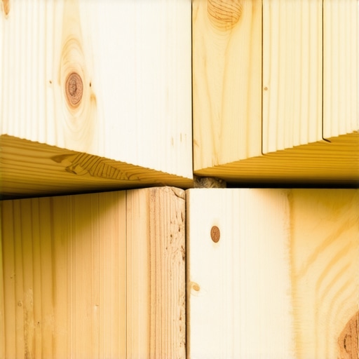Close-up of laminated pergola beam construction showing potential moisture trap areas between wood members.