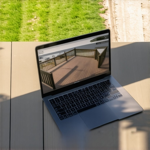 A laptop showing a 3D model of a deck design to prevent maintenance issues.