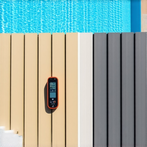 Comparison of temperature between light and dark composite decking boards in direct sunlight.