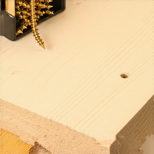 A worker pre-drills a wooden deck board near the edge before installing star-drive deck screws.