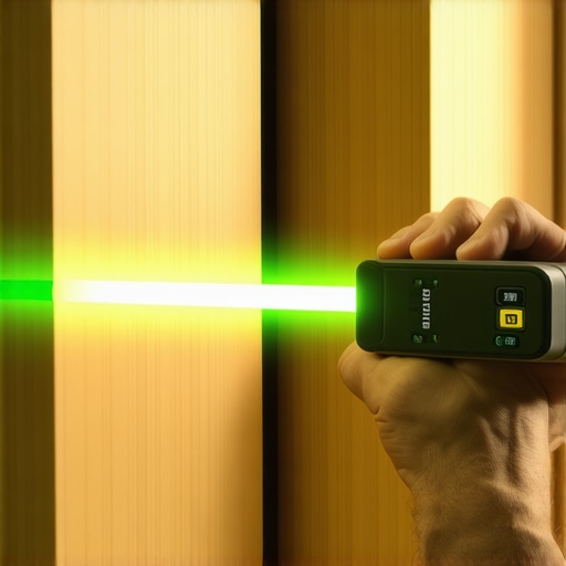 Aligning hidden deck door using a green-beam laser level