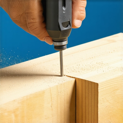 Precision Counter-Boring for Hidden Fasteners A close-up of a Forstner bit creating a clean countersunk hole in a wooden deck post for hidden railing screws.