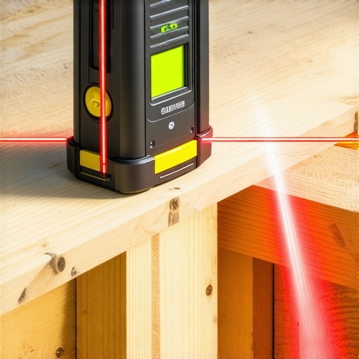 A rotary laser level being used to ensure a perfectly level deck frame during installation.