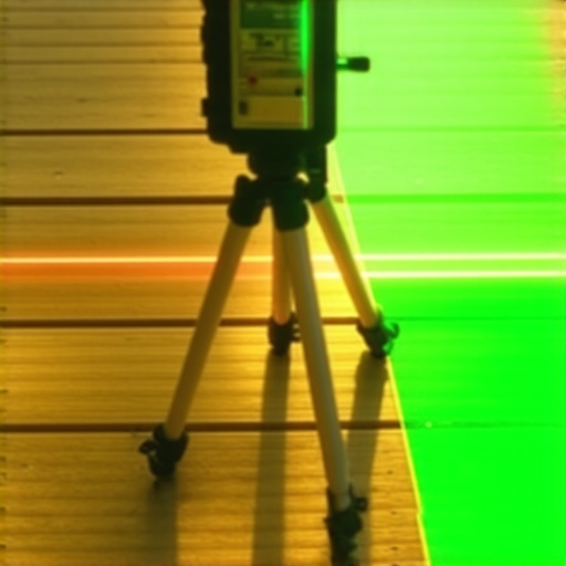 A green laser level showing a perfectly straight line across deck joists to ensure structural accuracy.