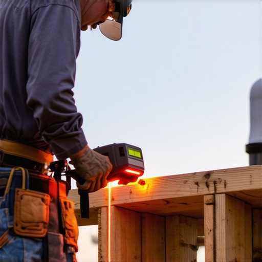Contractor using a laser level to align deck joists