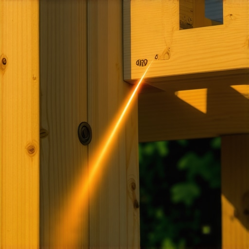 Professional laser level used for aligning pergola posts and deck height.