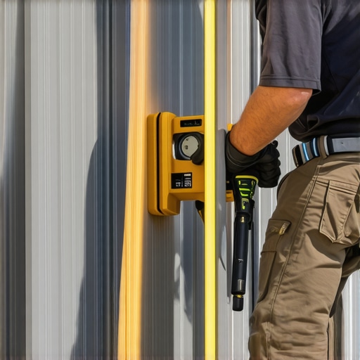 Professional deck builder using a screw depth jig and laser level for precision decking