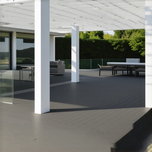 A 3D model showing a custom composite deck and pergola layout in design software.
