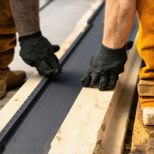 Professional Composite Decking Installation Nuances Close-up of composite deck boards being installed with 12-inch joist spacing and expansion spacers.