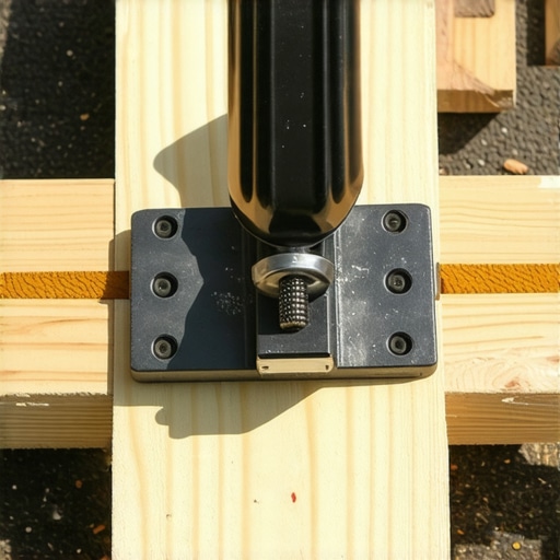Using a mechanical deck board straightener to align composite decking boards during installation.