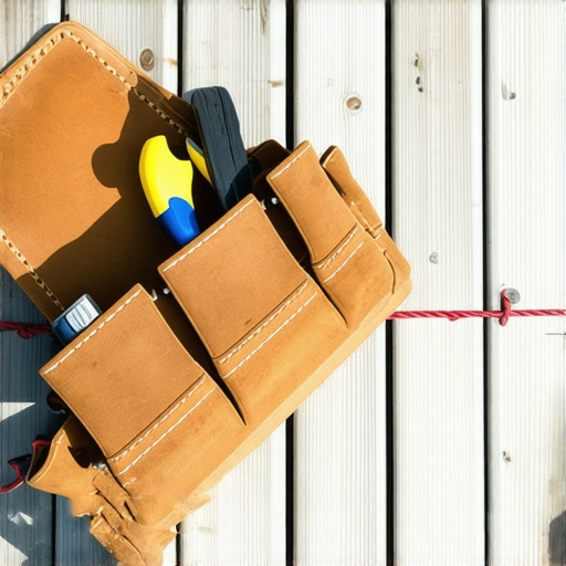 Close up of deck building tools and string line leveling technique on a modern composite deck.