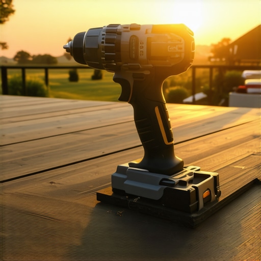 Professional Deck Building Tools for Precision Impact driver and baluster drill guide on a composite deck surface