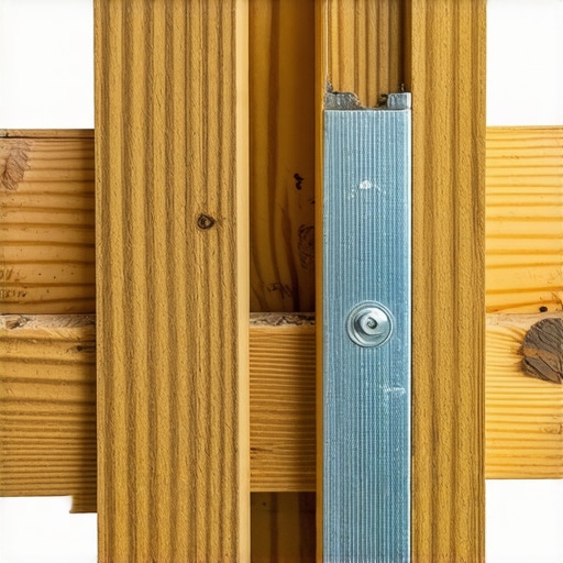 Close-up of wood blocking used to prevent railing post wobble in a deck frame.