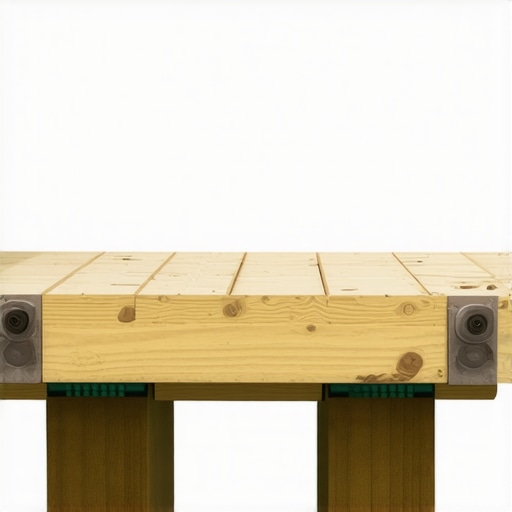 A high-quality deck subframe showing tight joist spacing and flashing tape for longevity.