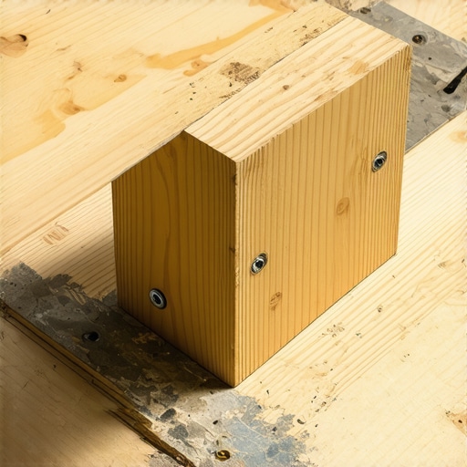 A close-up view of structural blocking being installed behind a railing post for maximum stability.