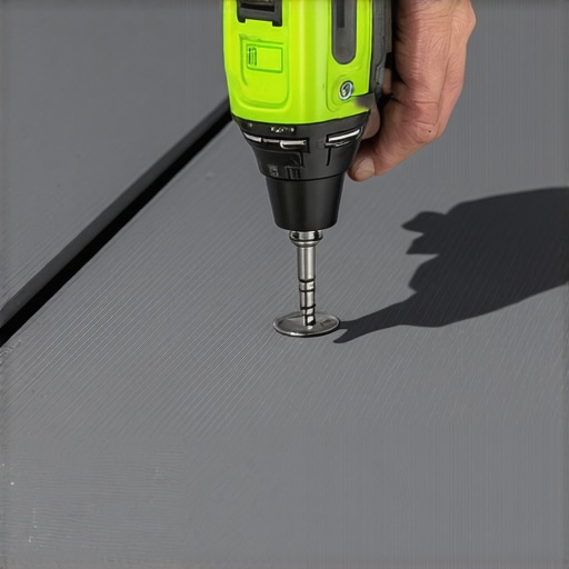 Close-up of a depth-drive bit installing a screw into composite decking for a flush finish.